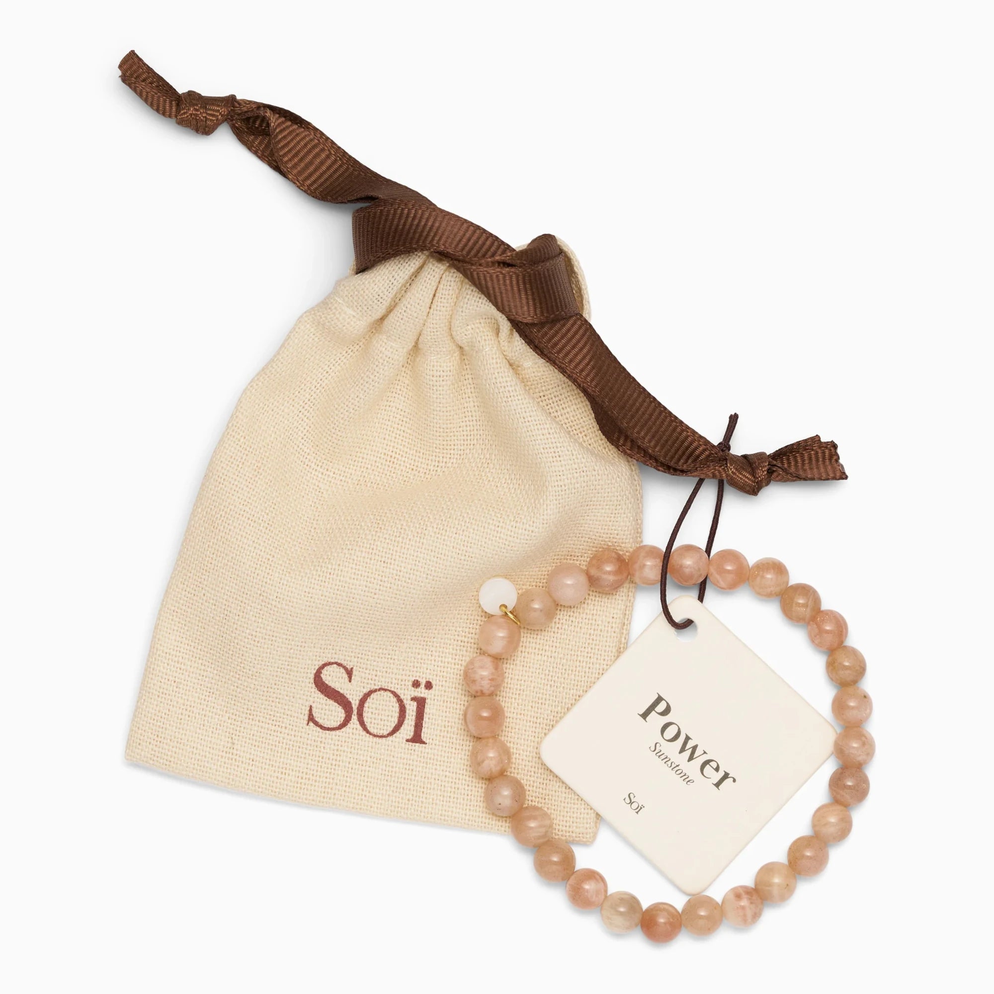 Soï Copenhagen essential Sunstone crystal stretch bracelet with jewellery pouch