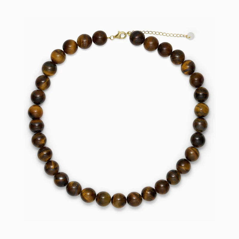 Soï Copenhagen Faro necklace with chunky Tiger Eye crystal beads in 18k gold