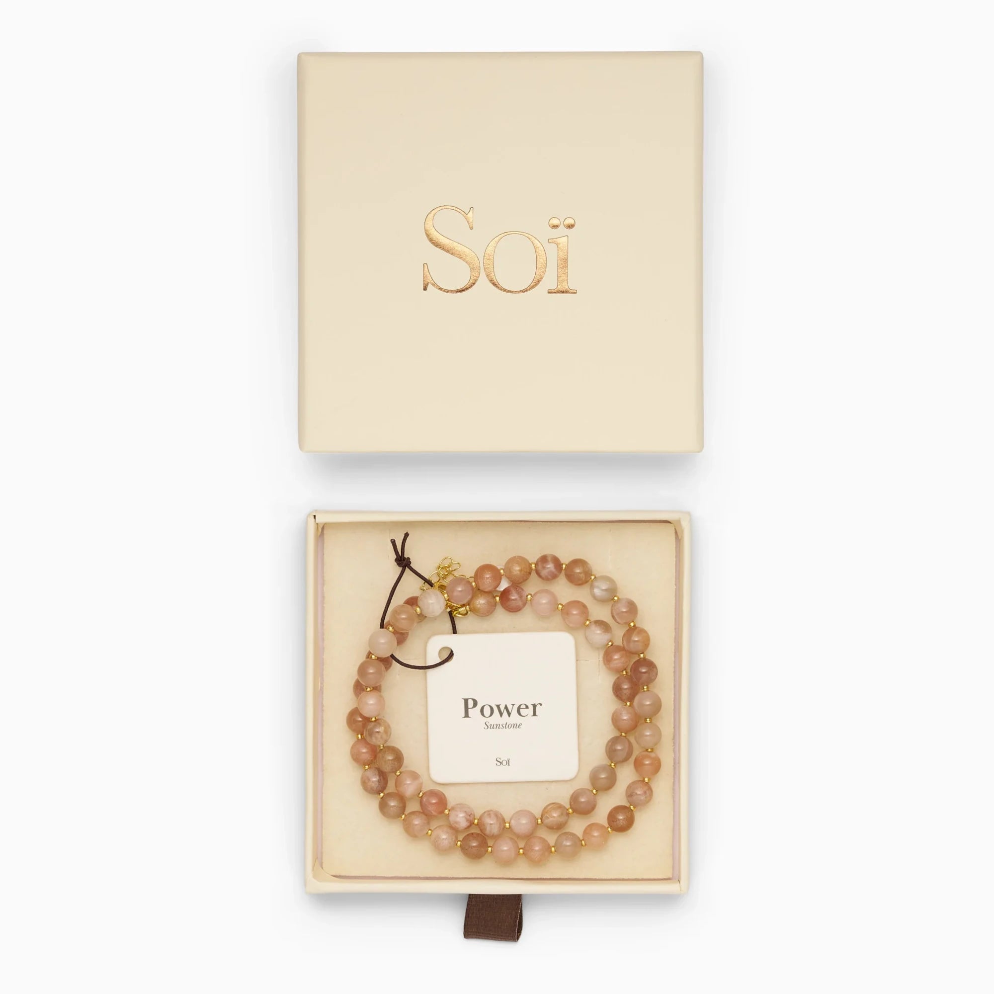 Soï Copenhagen Hailey necklace with Sunstone crystal beads in 18k gold in jewellery box