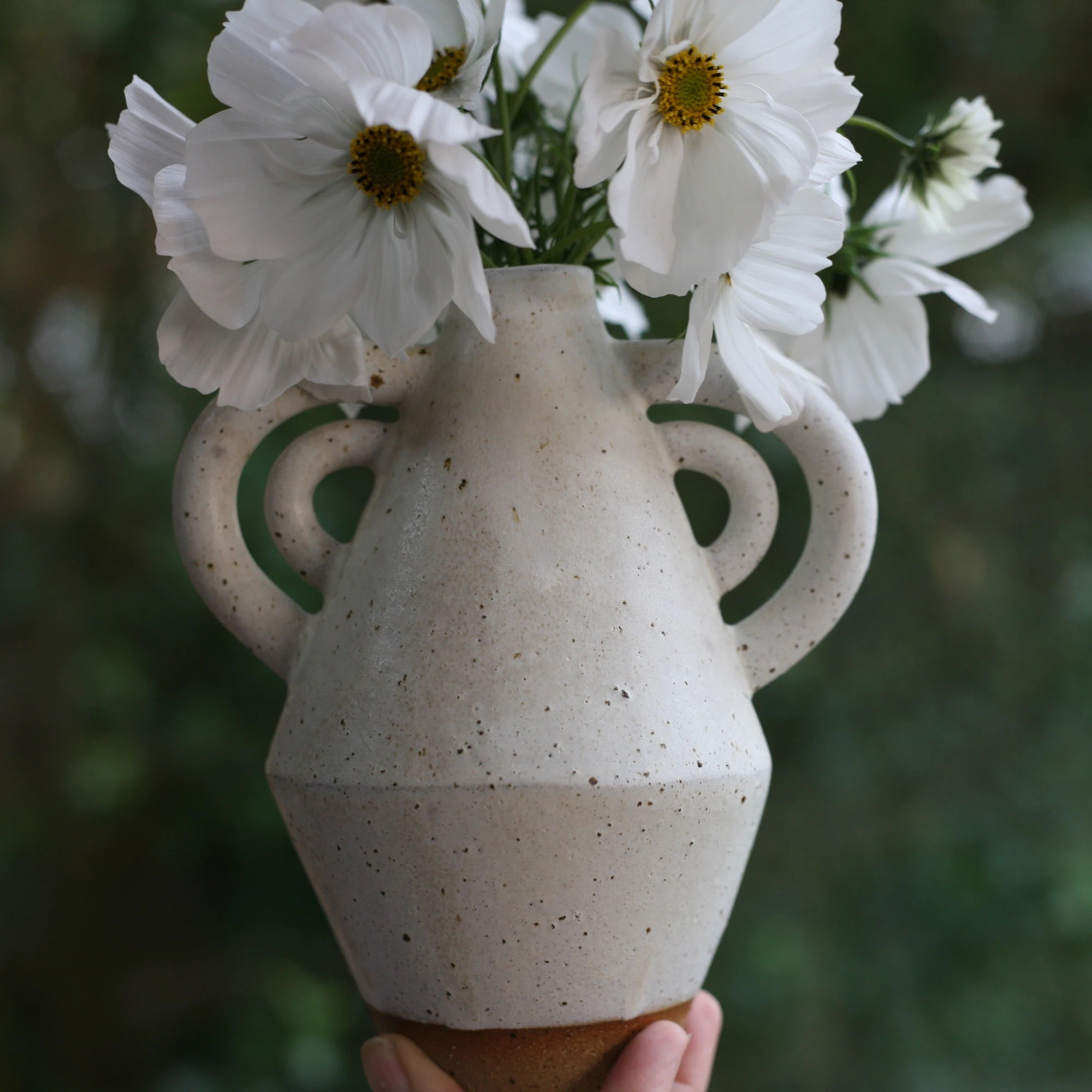 Sophie Alda Diamond Stoneware Bottle Vase With Double Arms in Speckle - Lifestory