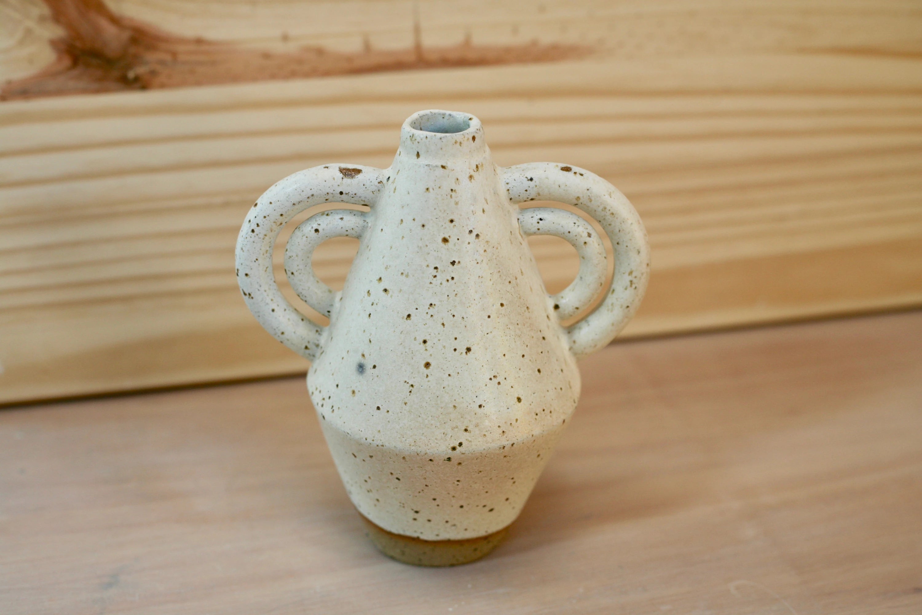 Sophie Alda Diamond Stoneware Bottle Vase With Double Arms in Speckle - Lifestory