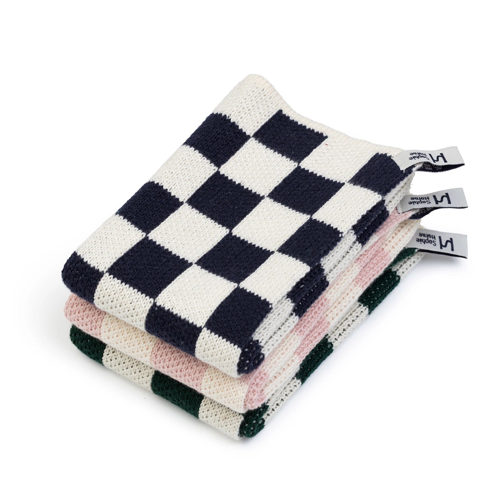 Sophie Home Reusable Cotton Checked Dish Cloths - Set of 3