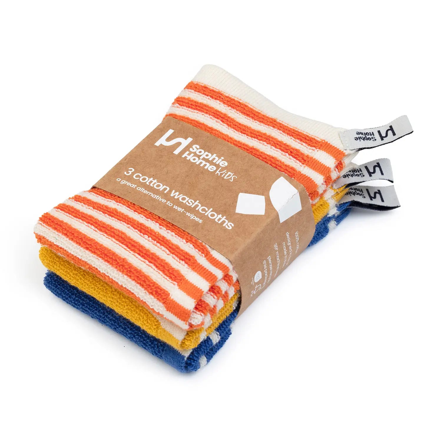 Sophie Home Reusable Striped Terry Washcloths - Set of 3