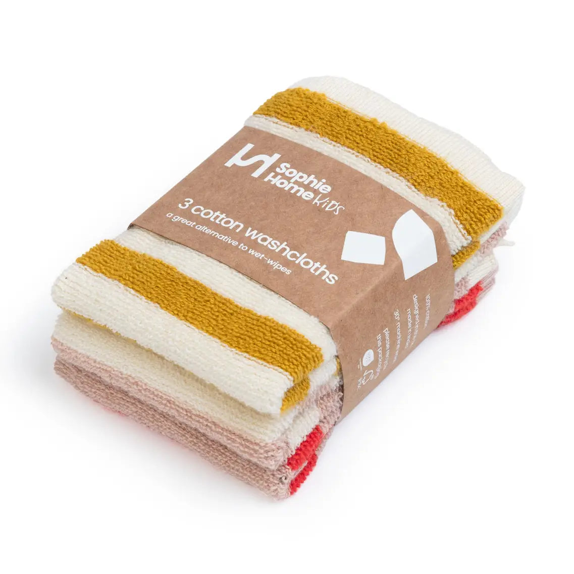 Sophie Home Reusable Striped Terry Washcloths - Set of 3 - Lifestory