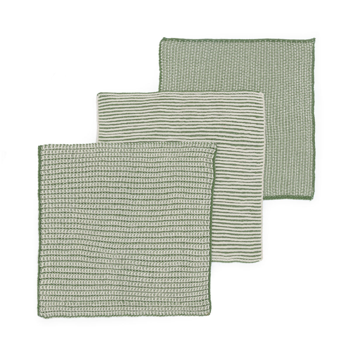 Sophie Home Reusable Cotton Textured Dish Cloths - Set of 3 in green laid flat