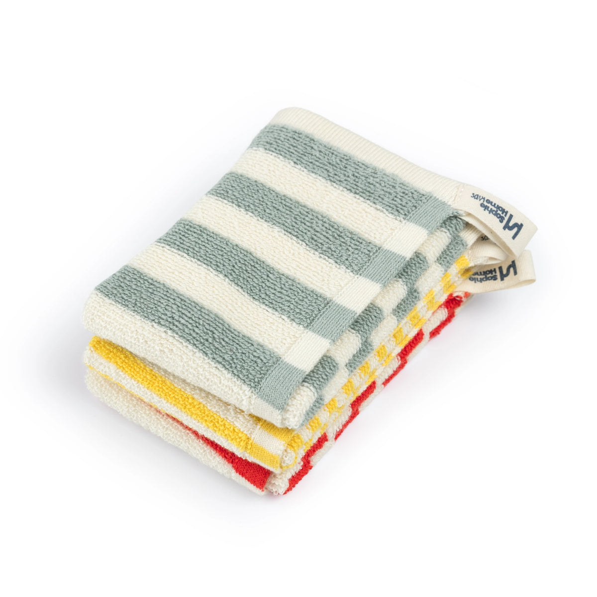 Sophie Home Kids Reusable Striped Terry Washcloths - Set of 3