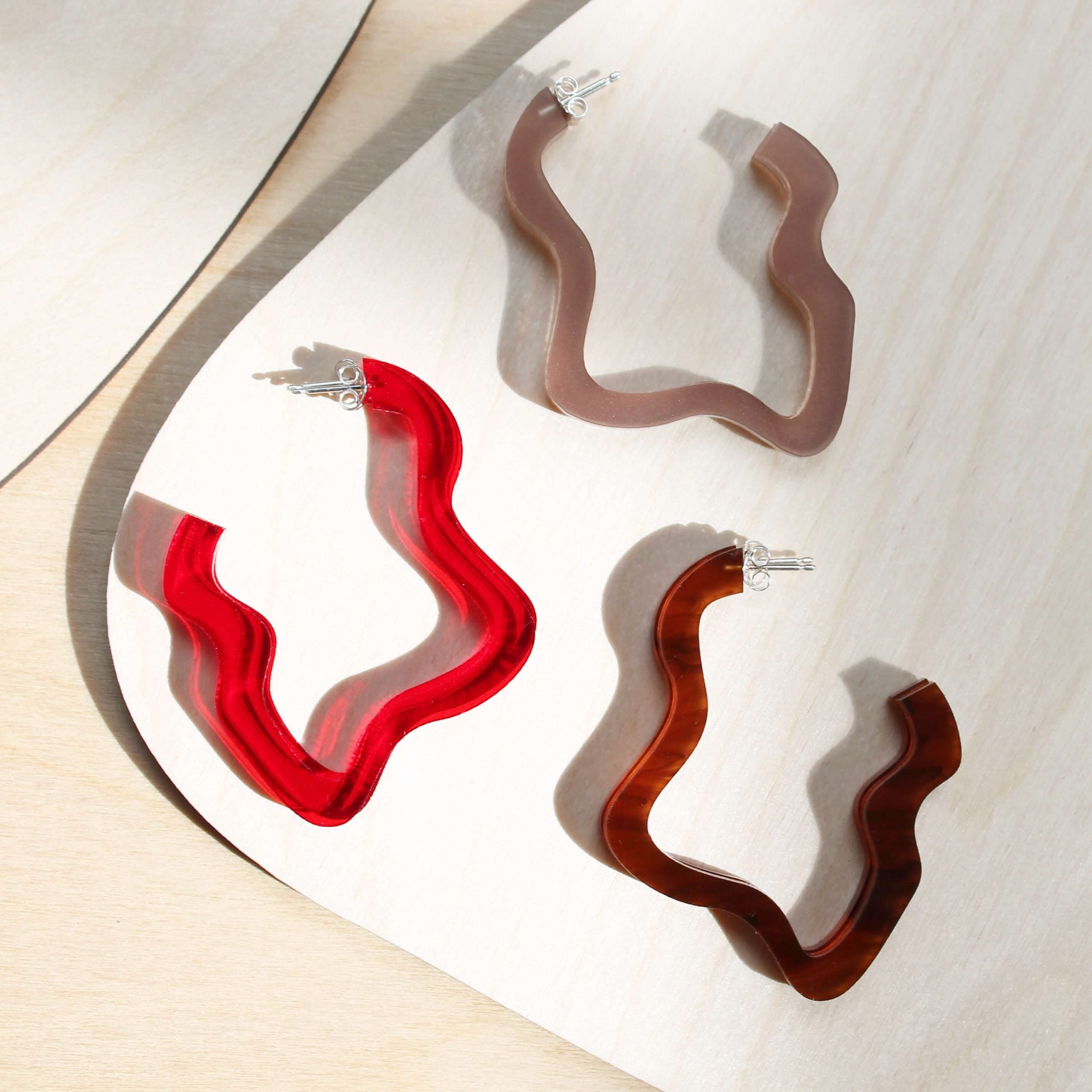 Squiggle Hoops | Red | Perspex | by Jules & Clem - Lifestory