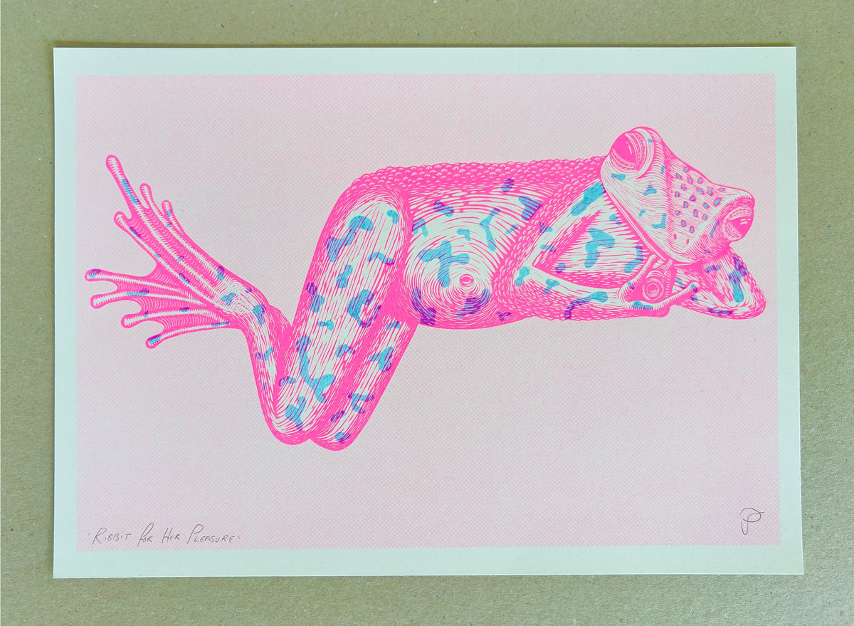 "Ribbit For Her Pleasure" Unframed A3 Riso Print by Strangford