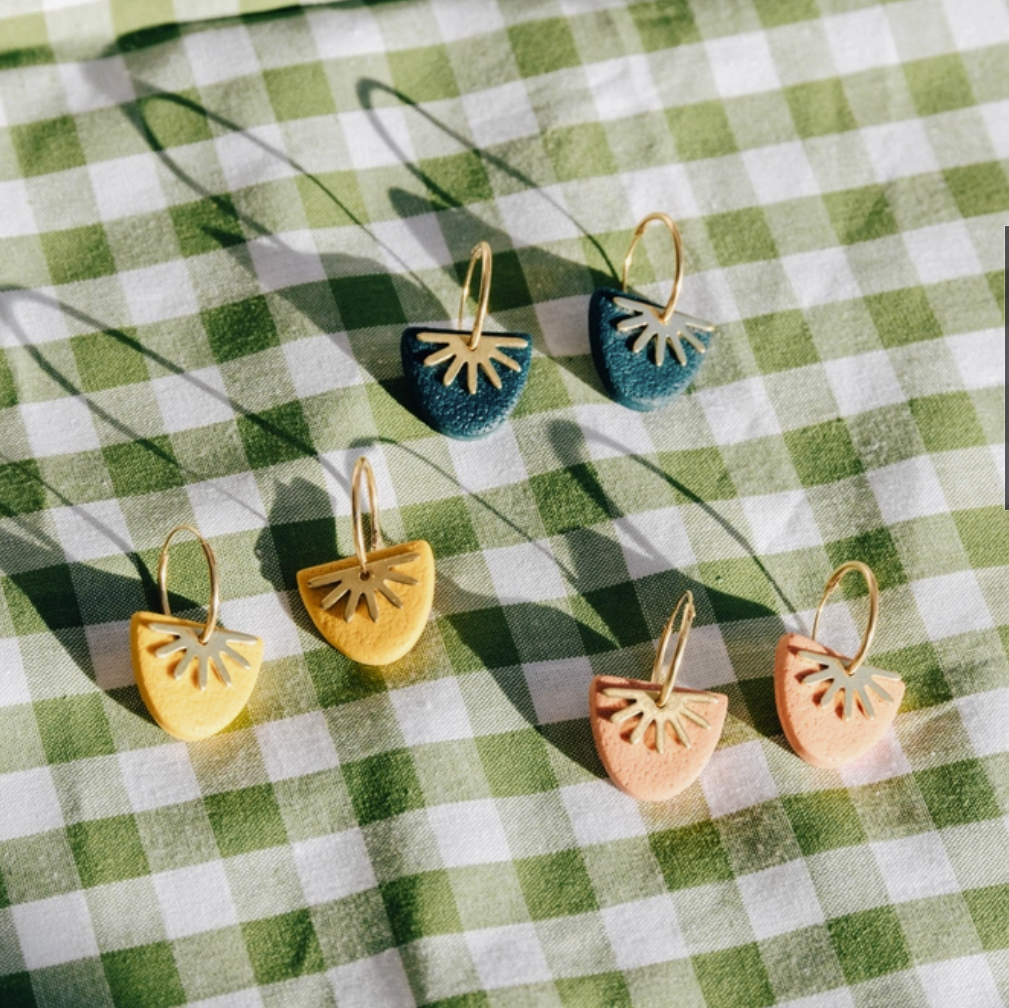 Sun Ray Hoop Earrings | Deep Teal | Polymer & Brass | by Pepper You - Lifestory