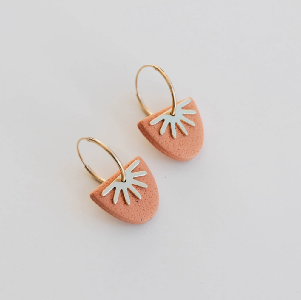 Sun Ray Hoop Earrings | Peach | Polymer & Brass | by Pepper You - Lifestory