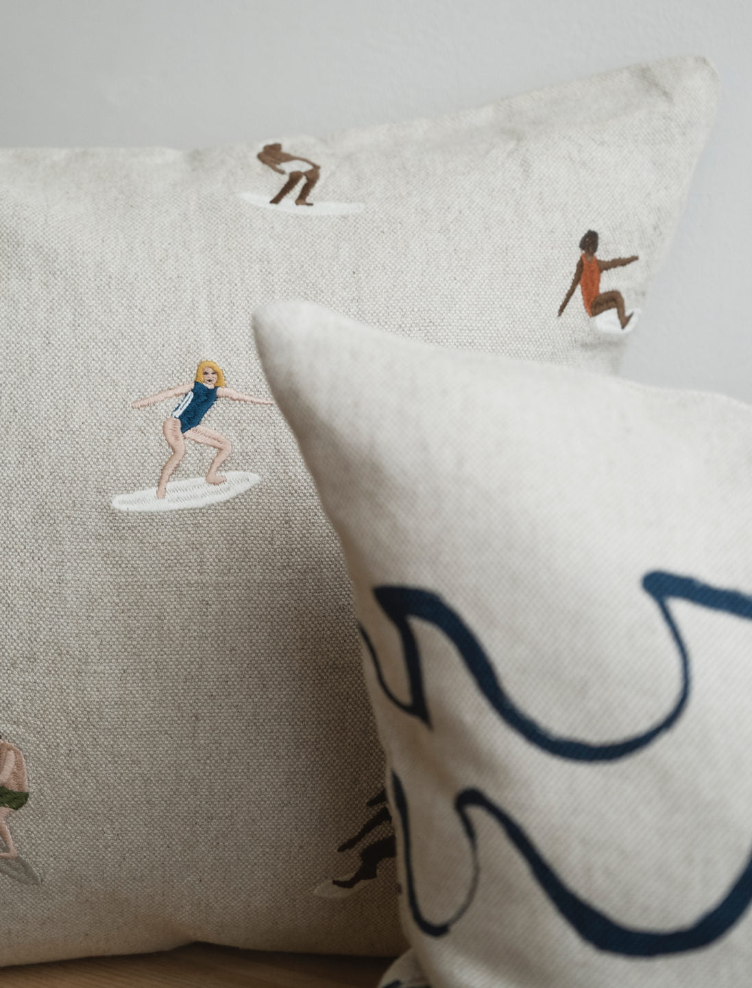 Surfers Embroidered Square Cushion With Inner | by Fine Little Day - Lifestory