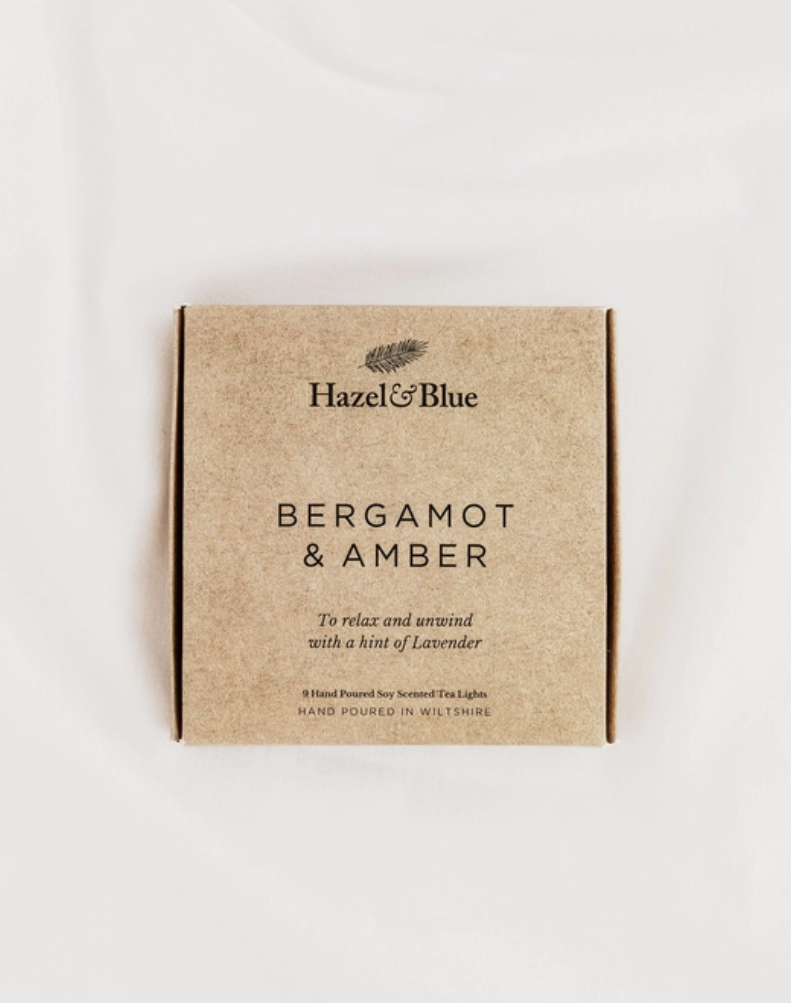 Tealights - Bergamot & Amber | Box of 9 | Soy Wax | by Hazel & Blue - Lifestory