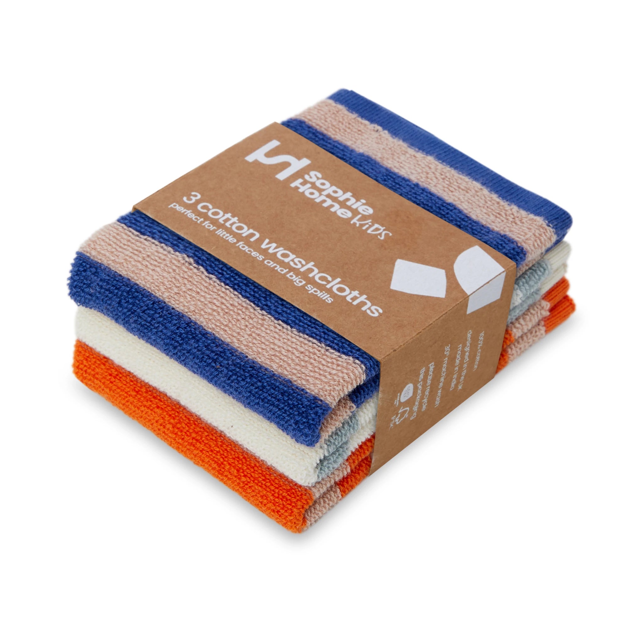 Reusable Striped Terry Cotton Washcloths in Cobalt by Sophie Home at Lifestory