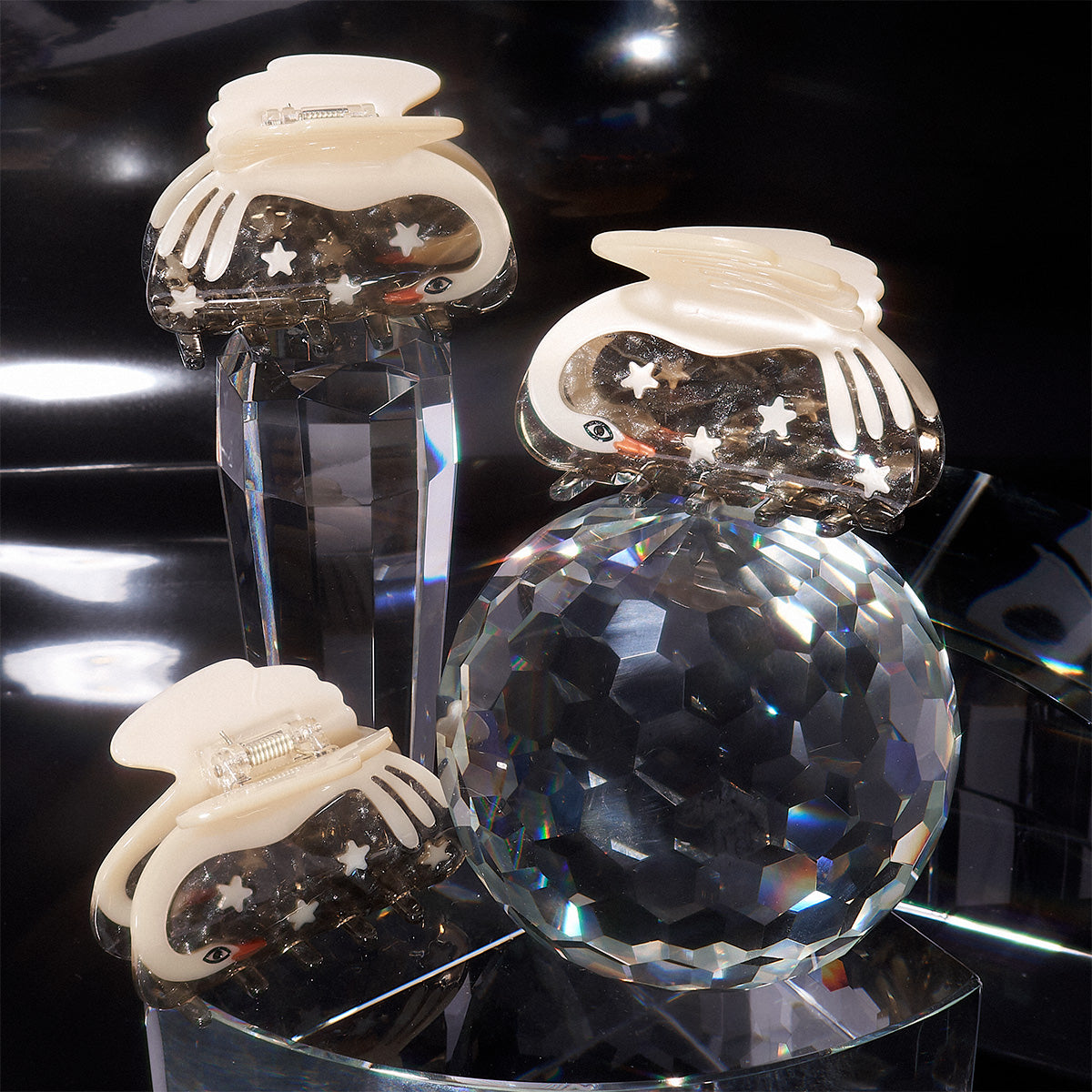 Winona Irene Cygnus Swan & Stars Silver Acetate Hair Claw - Lifestory