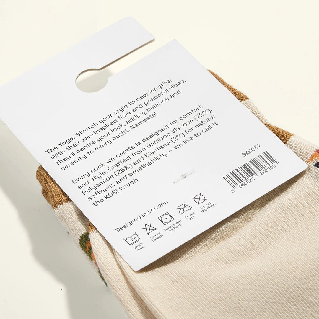 KOSI London The Yoga Bamboo Socks (UK 3-8) and KOSI London packaging on a white background | Lifestory