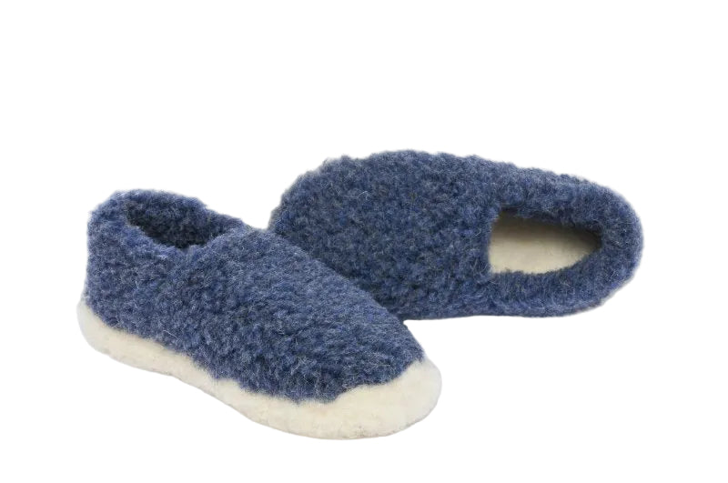 Yoko Wool Full Slippers in Dark Blue and Natural Merino Wool - Lifestory