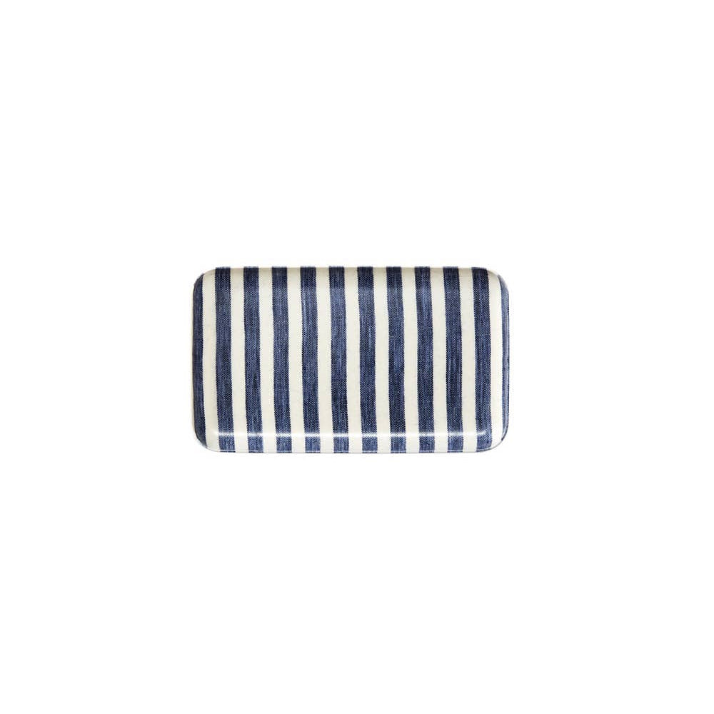 Linen Tray (S) White Blue Stripe