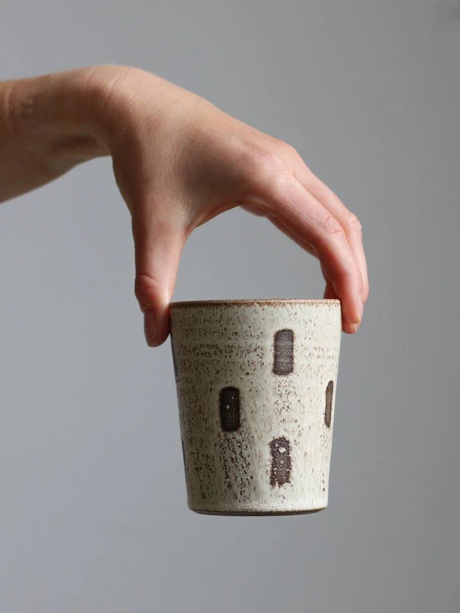Patterned Beaker Mug in Dashes | Hand Thrown | by Aku Ceramics