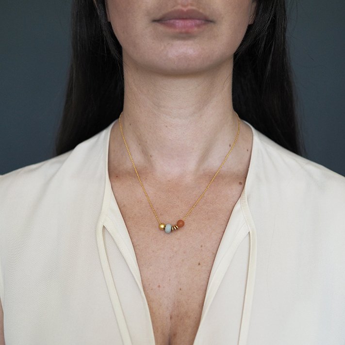 Abacus Necklace | Amazonite & Orange with Gold Plated Beads | by brass+bold - Lifestory