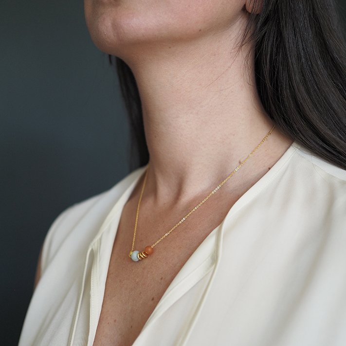 Abacus Necklace | Amazonite & Orange with Gold Plated Beads | by brass+bold - Lifestory