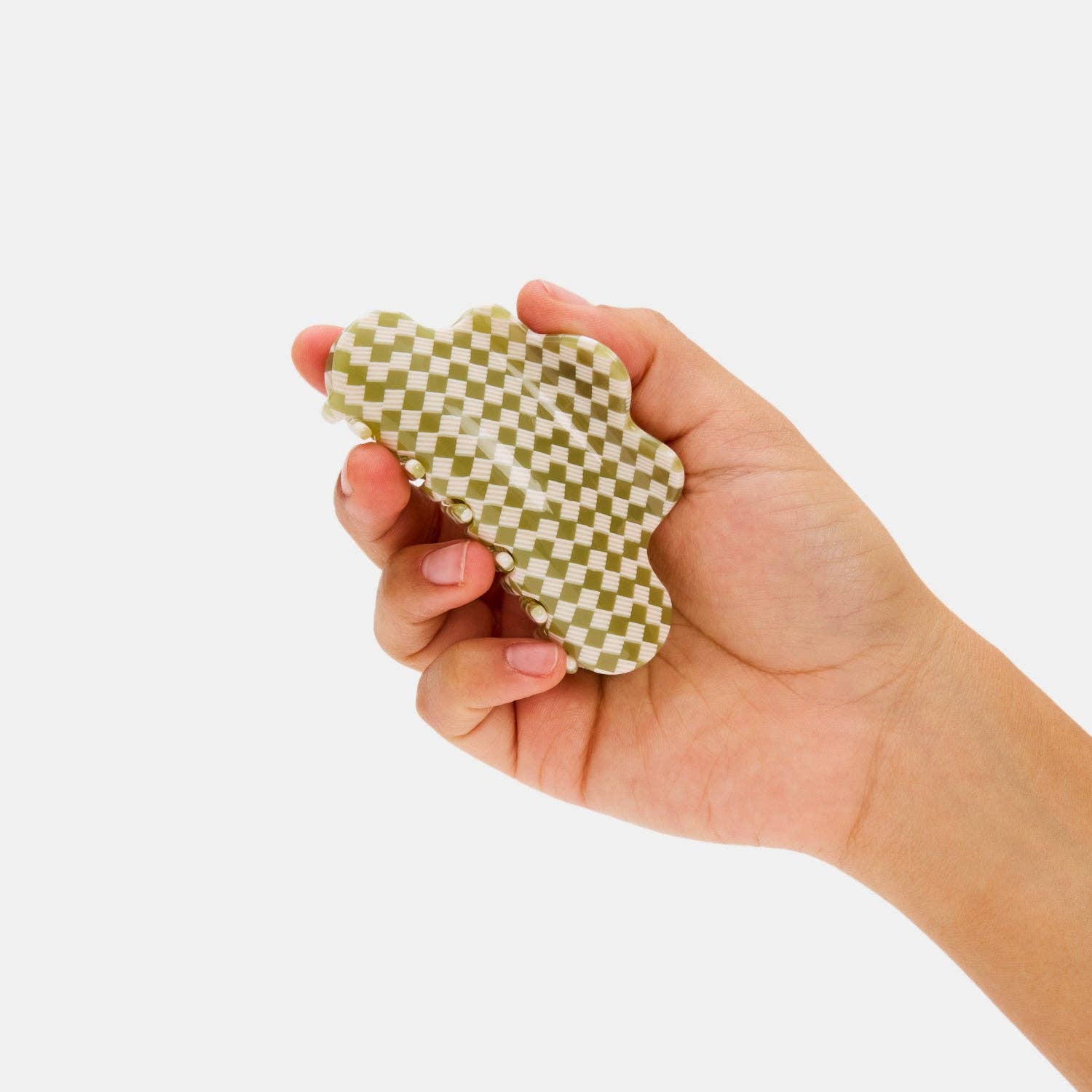 CHUNKS Baby Nimbus Hair Claw in Olive Check in models hand