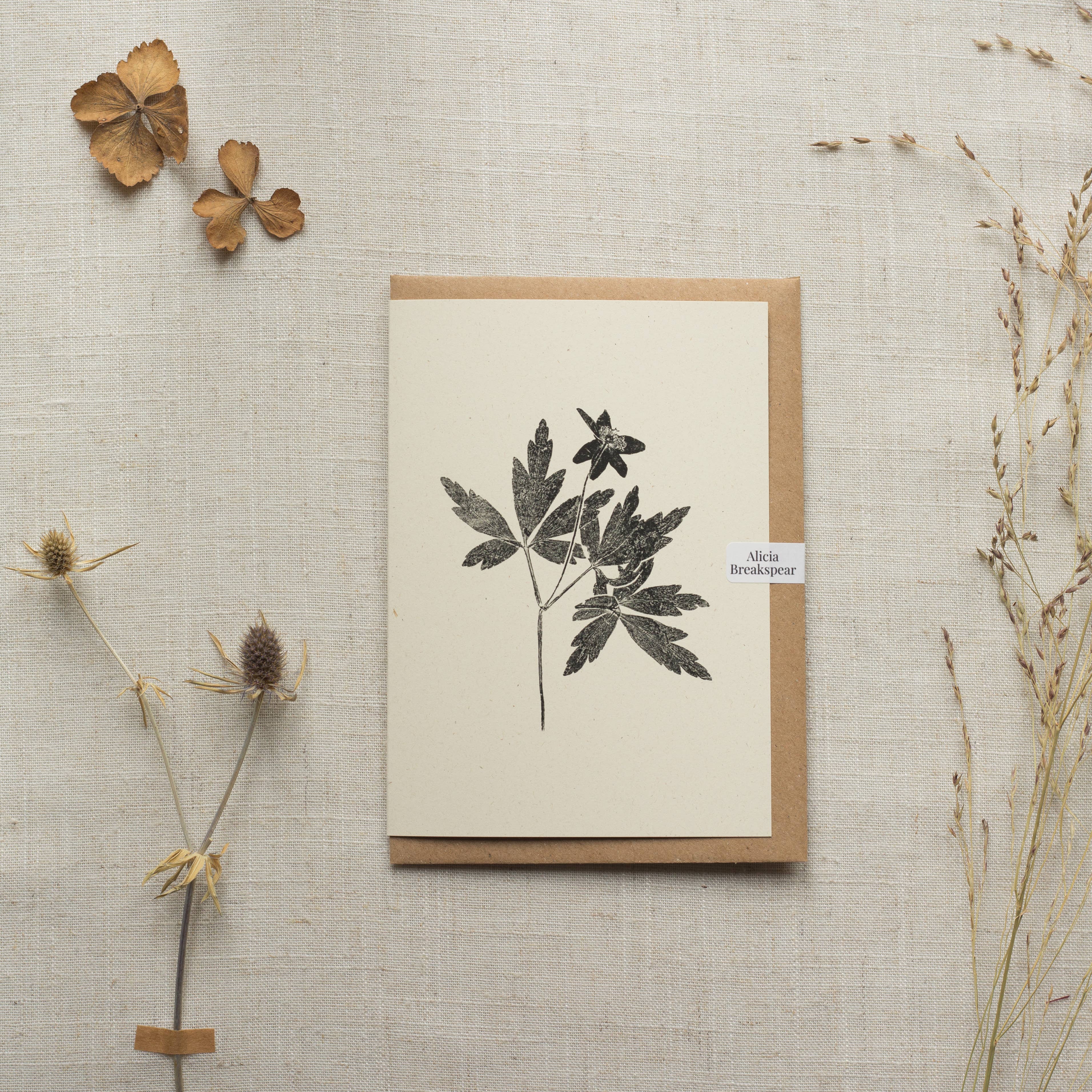 Wood Anemone Botanical Monoprint Card by Alicia Breakspear - Lifestory