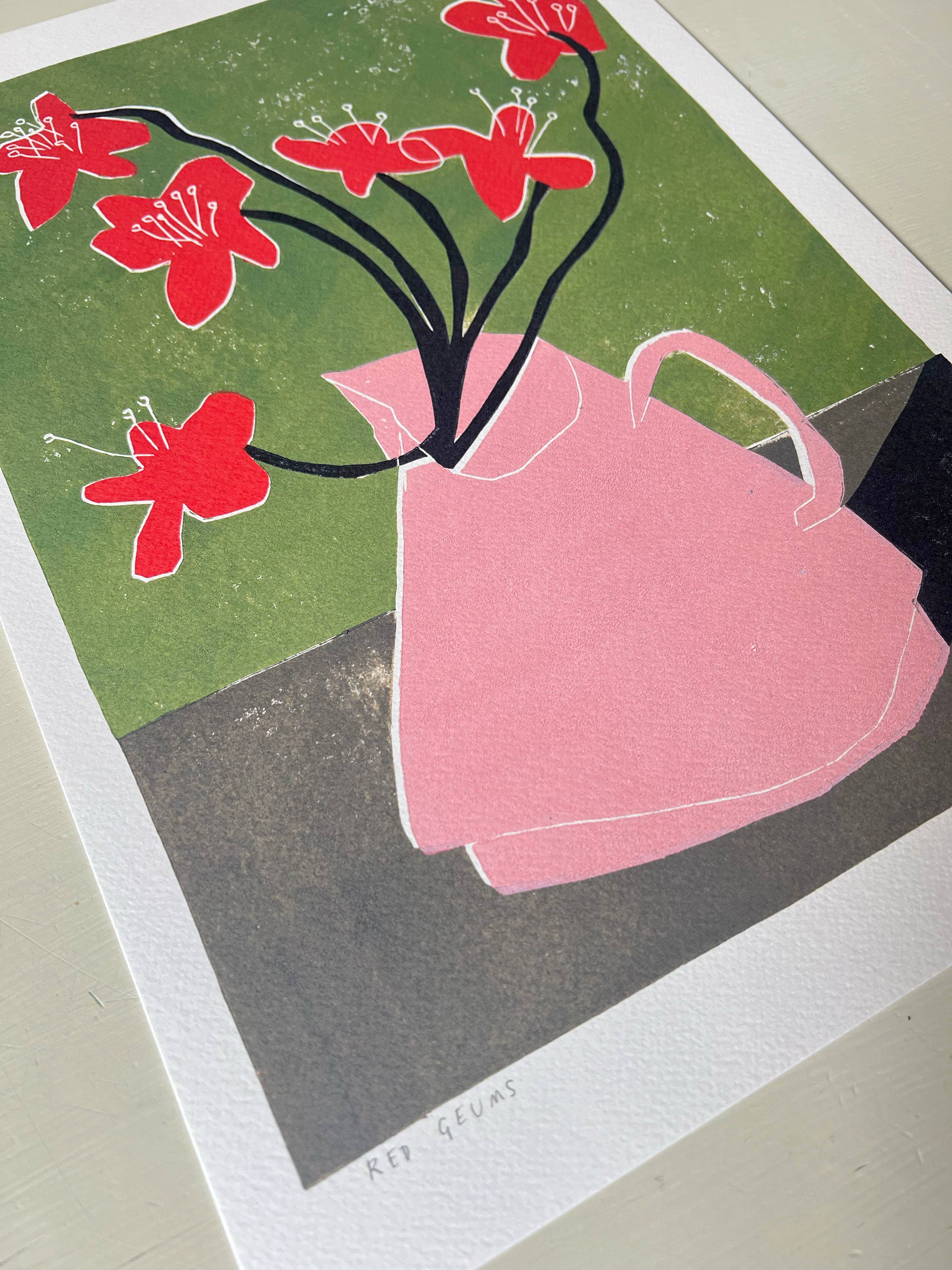 'Red Geums' Unframed A3 Print by Luiza Holub - Lifestory