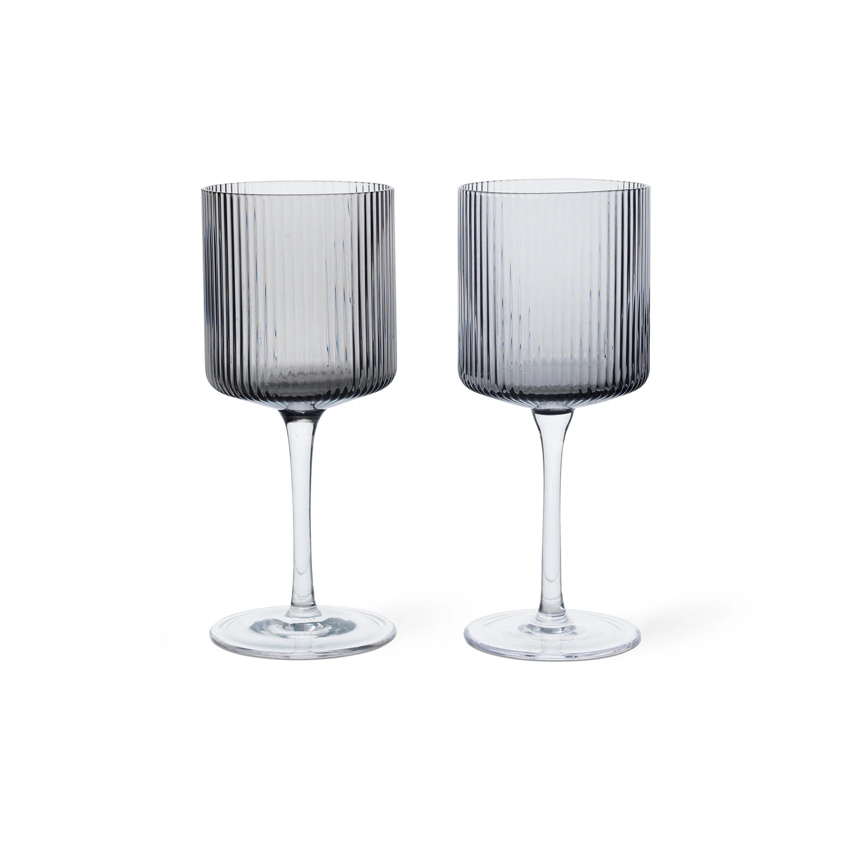 ferm Living Set of 2 Ripple White Wine Glasses in Smoked Grey | Lifestory
