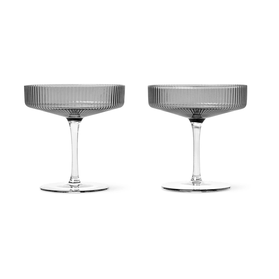 Ferm Living Ripple Champagne Saucer / Glass | Set of 2 | Smoked glass - Lifestory