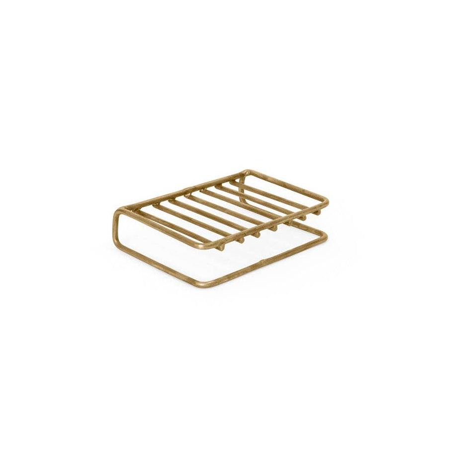 Gold metal soap dish on a white background