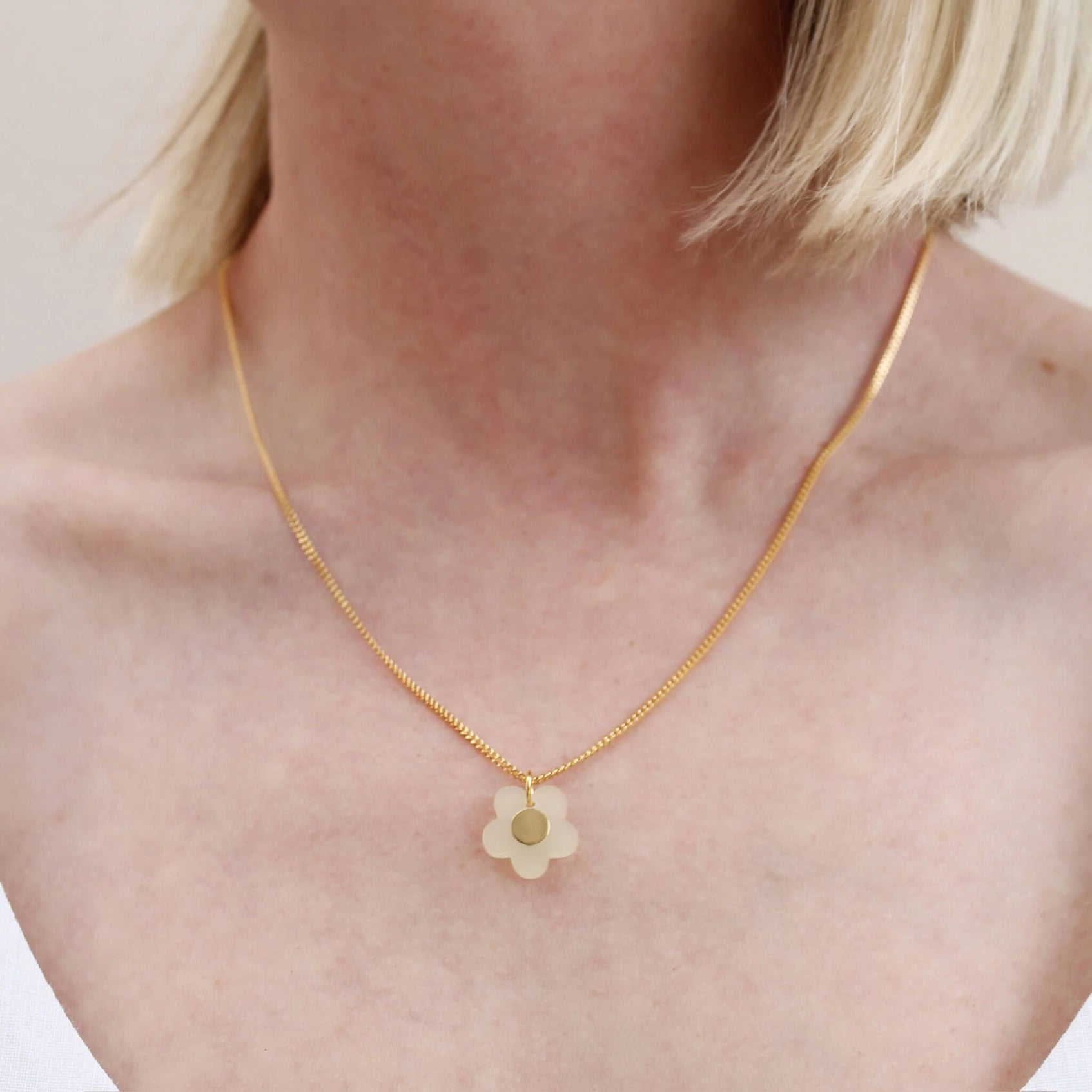 Jules & Clem Colourful Flower Pendant with Brass Inlay, Perspex & Gold Plate - Lifestory