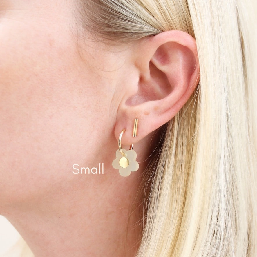 Jules & Clem Colourful Small Flower Hoops with Brass Inlay, Perspex & Gold Plate - Lifestory