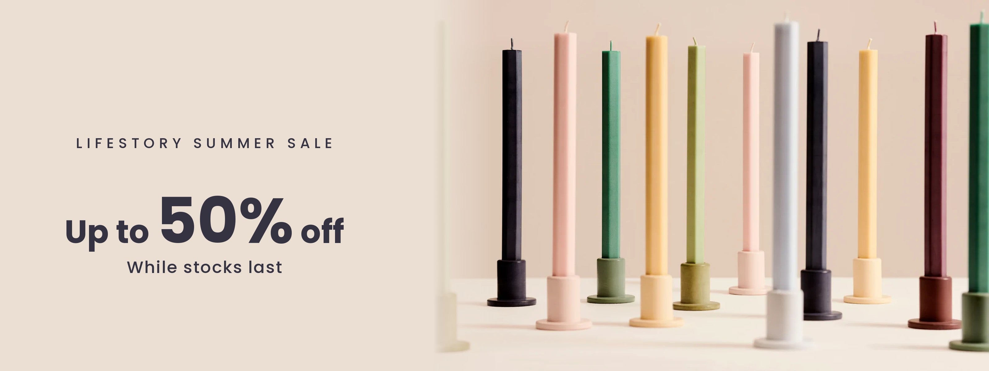 Lifestory summer sale featuring candles and lighting