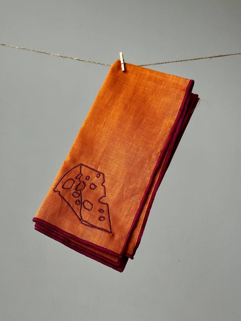 MAEGEN Embroidered Linen Blend Napkin Pair - Cheese - Lifestory