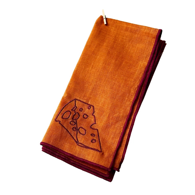 MAEGEN Embroidered Linen Blend Napkin Pair - Cheese - Lifestory