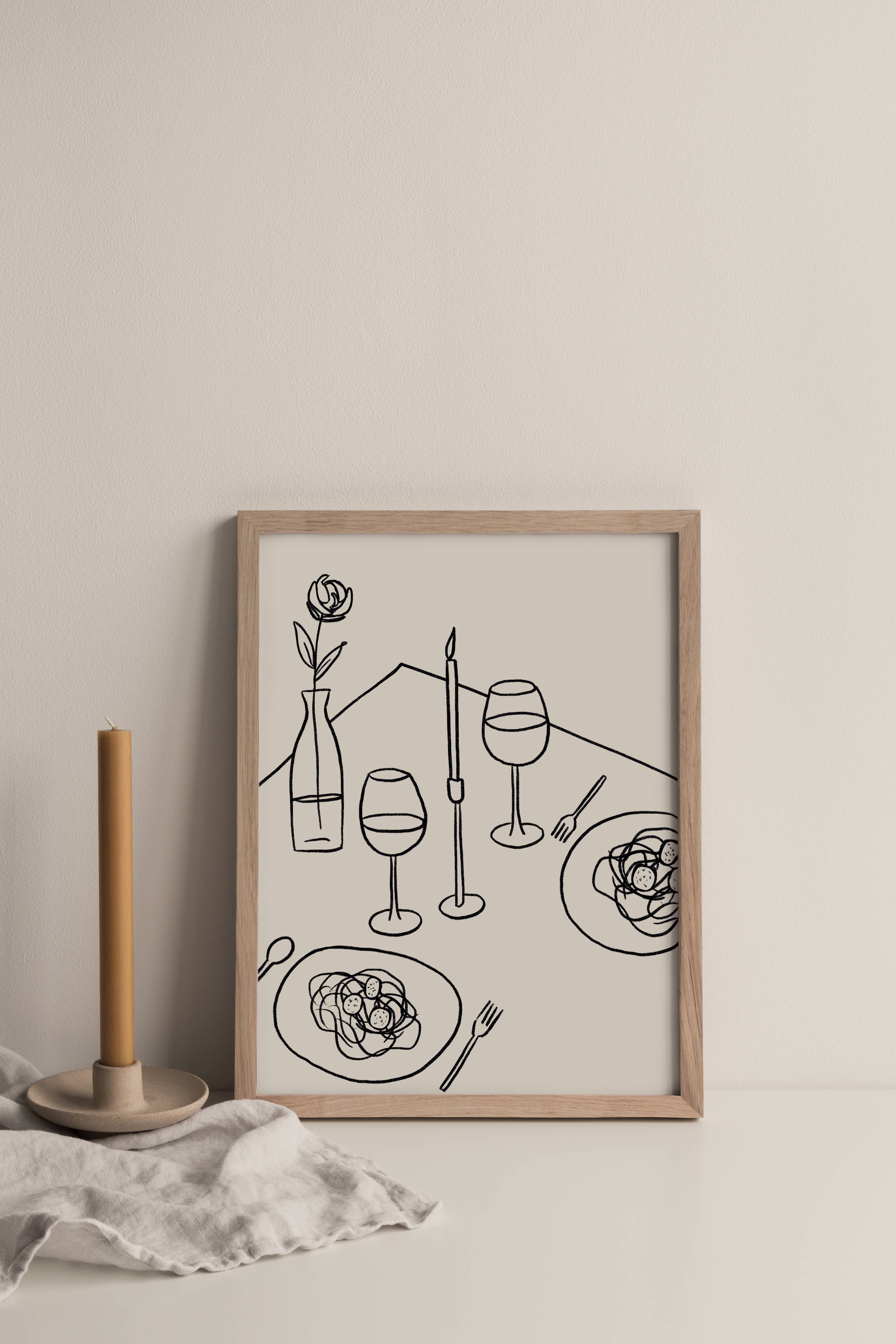 Candle Lit Dinner Unframed A4 Print by Nat Creative - Lifestory