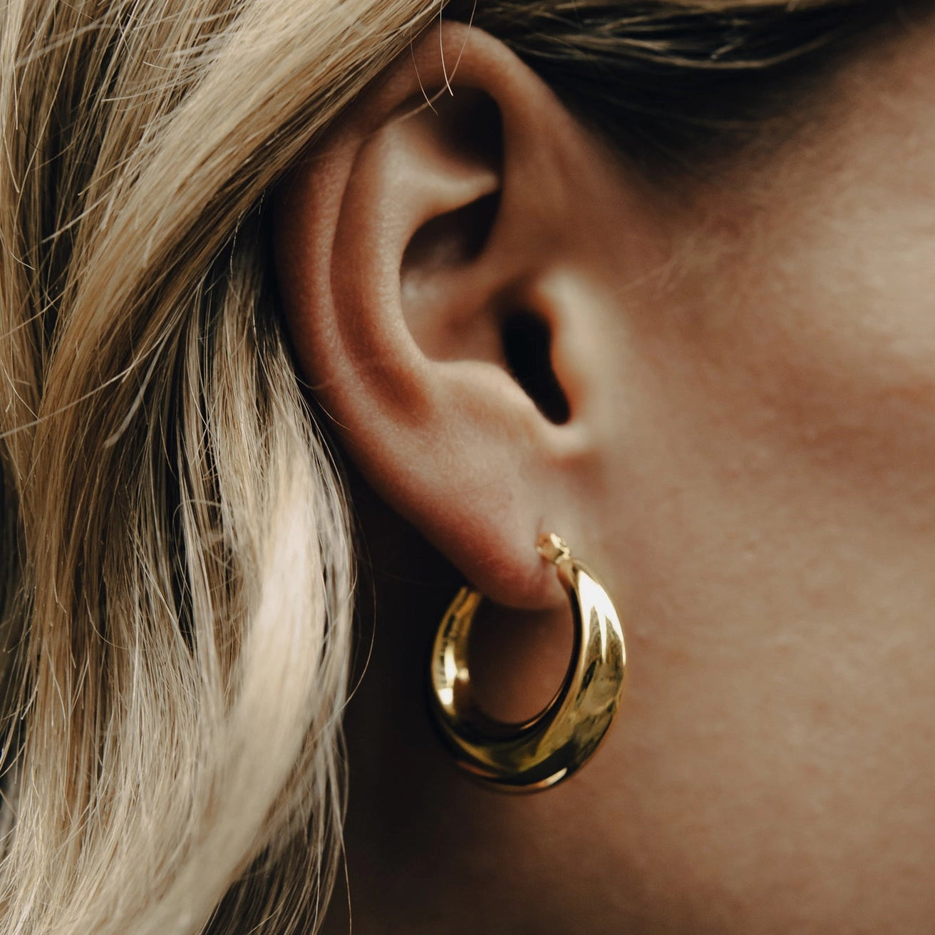 Round Crescent Hoop Earrings - Water Resistant Gold Plating by Nordic Muse
