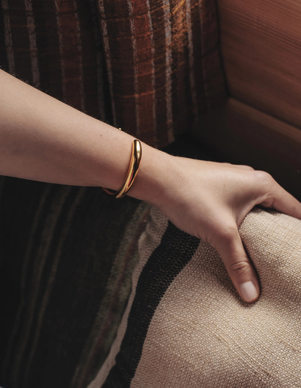 Bold Fluid Cuff Bangle - Water Resistant Gold or Silver Plating by Nordic Muse - Lifestory