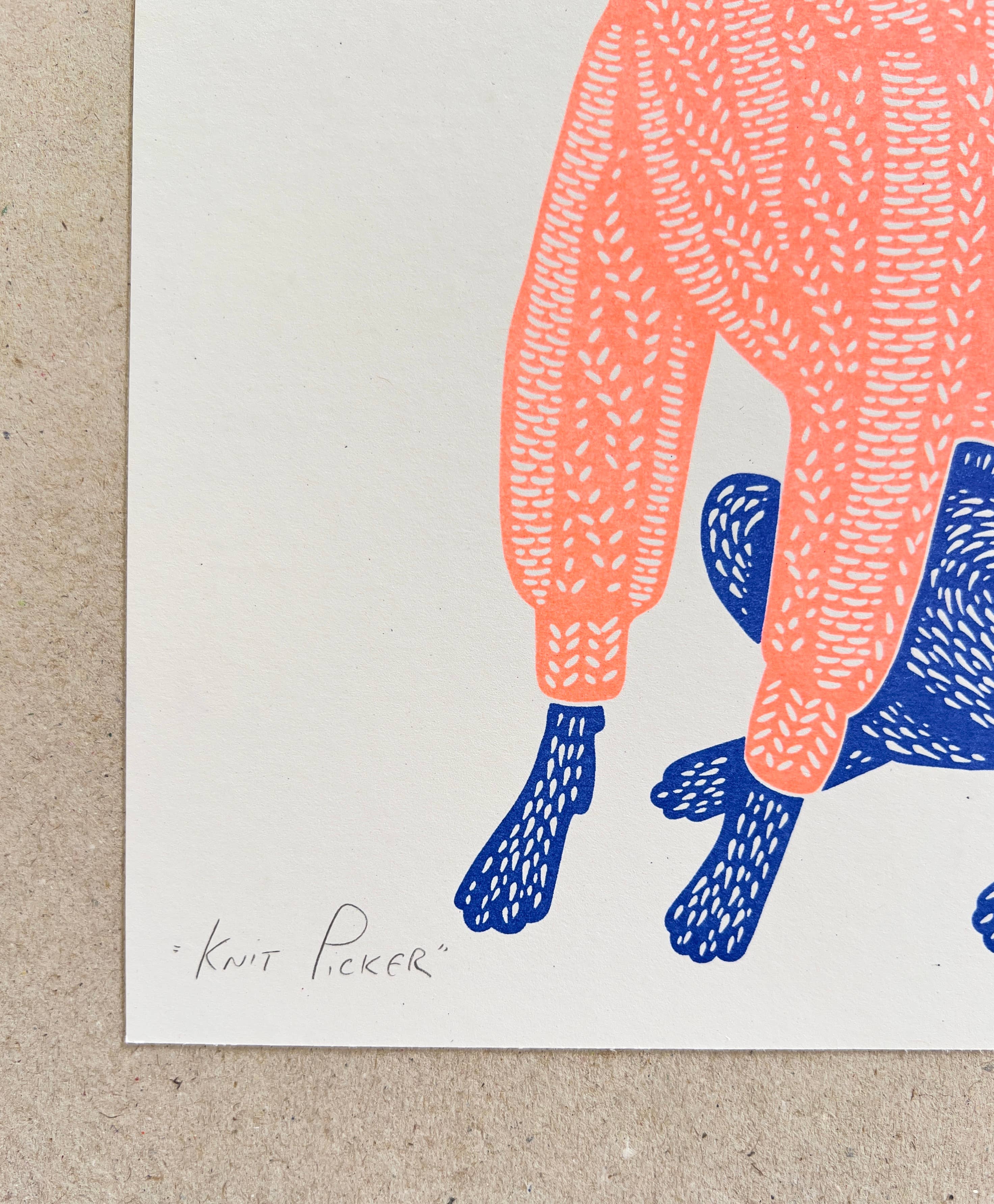"Knit Picker" Unframed A4 Riso Print by Strangford - Lifestory