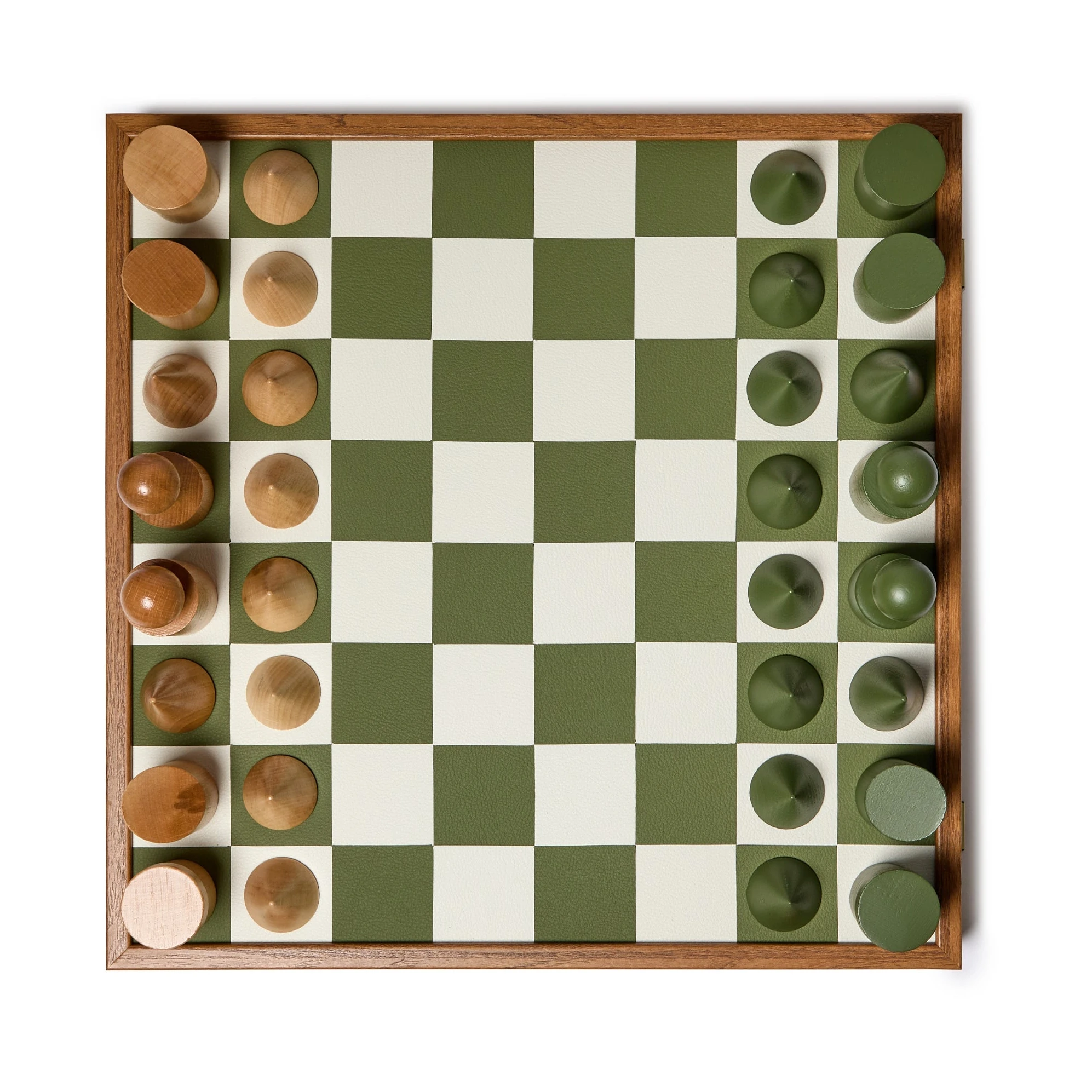 Milos Wooden Chess Set by The Conran Shop in olivine green from above