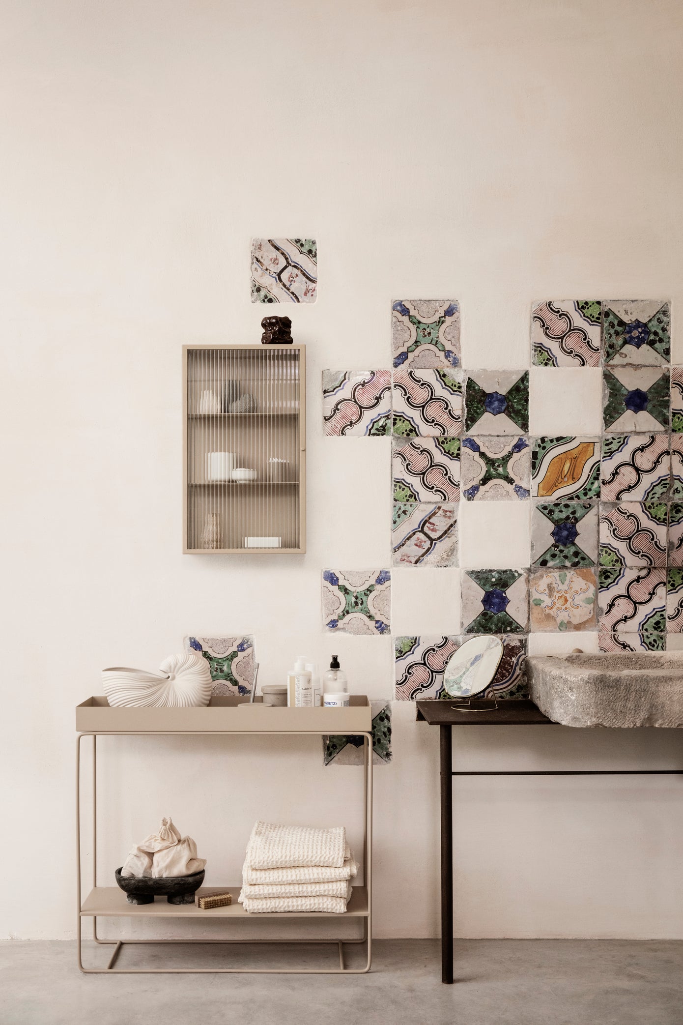 Glass Cabinet | Haze Reeded-Glass Wall Cabinet in Black - Lifestory - ferm Living