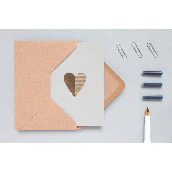 Heart Card | Brass on Light Grey | Foil Blocked | by Ola - Lifestory - ola