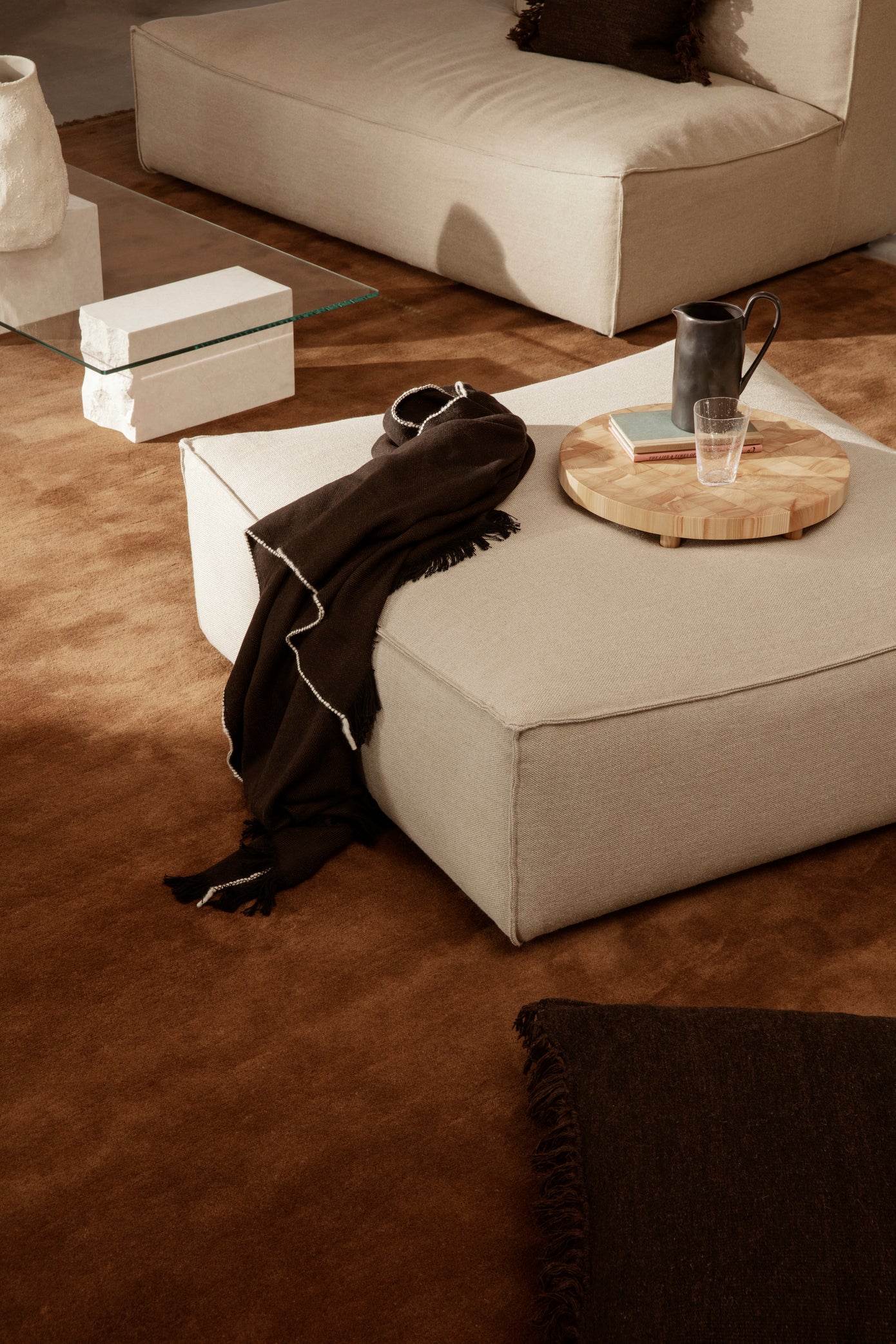 Herringbone blanket in cotton lambswool | Sugar Kelp - Lifestory - ferm LIVING