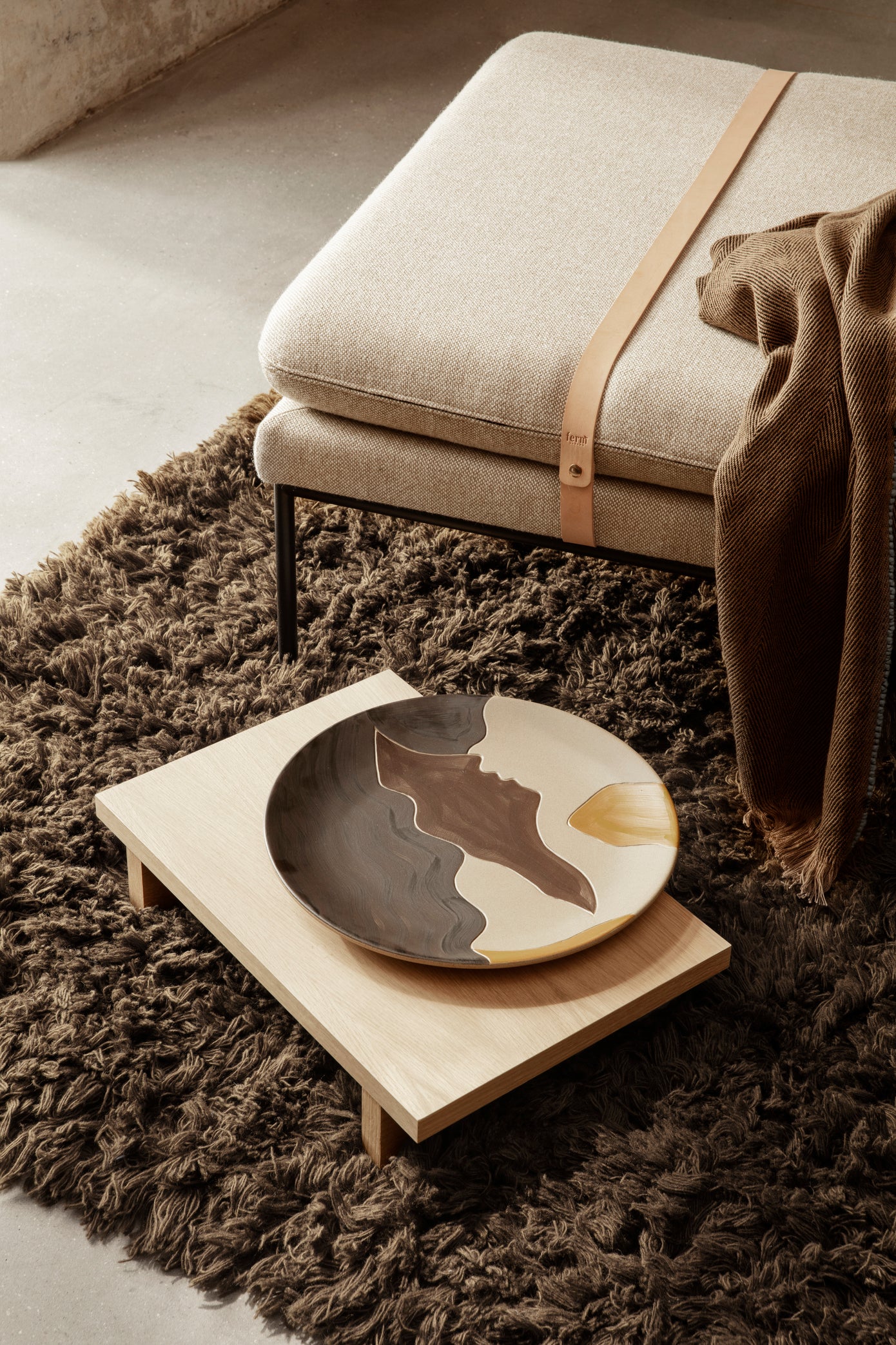 Herringbone blanket in cotton lambswool | Sugar Kelp - Lifestory - ferm LIVING