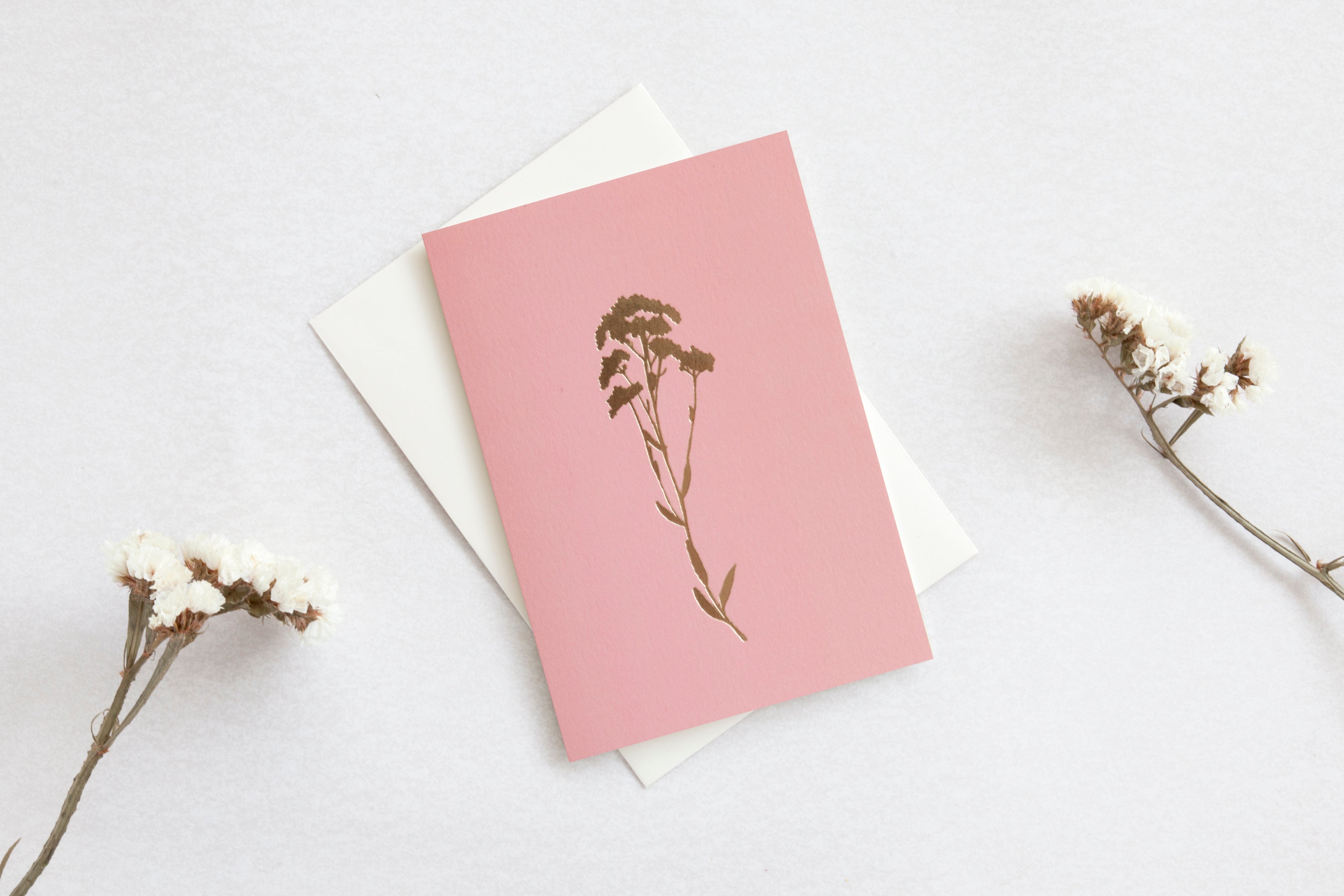 Alyssum Card | Brass on Rose Pink | Foil Blocked | by Ola - Lifestory - ola