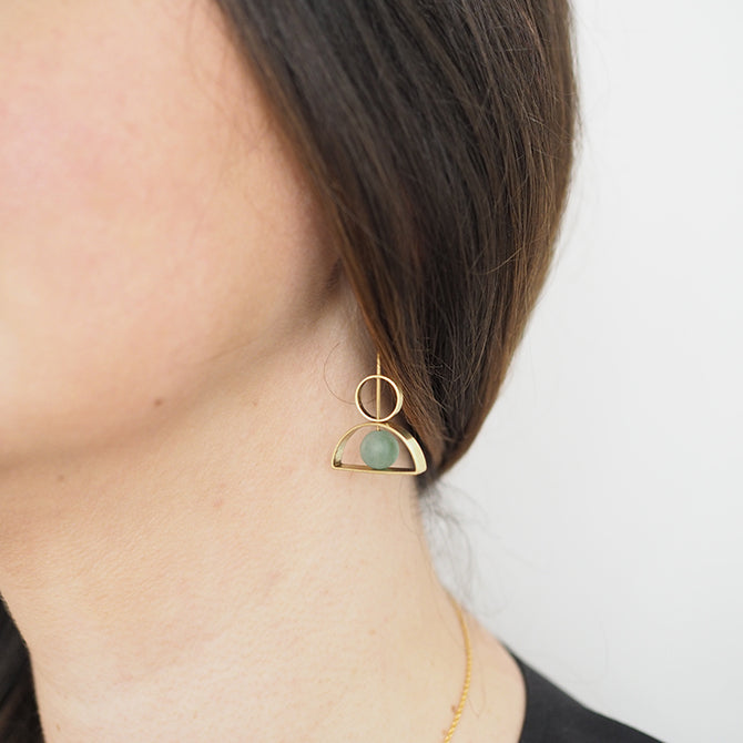 Aventurine, Arch & Circle Brass Earrings | by brass+bold - Lifestory - brass+bold
