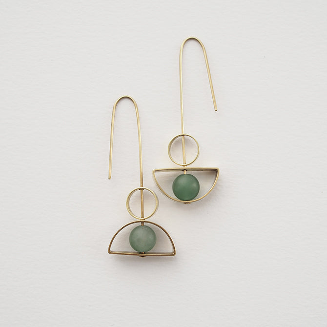 Aventurine, Arch & Circle Brass Earrings | by brass+bold - Lifestory - brass+bold