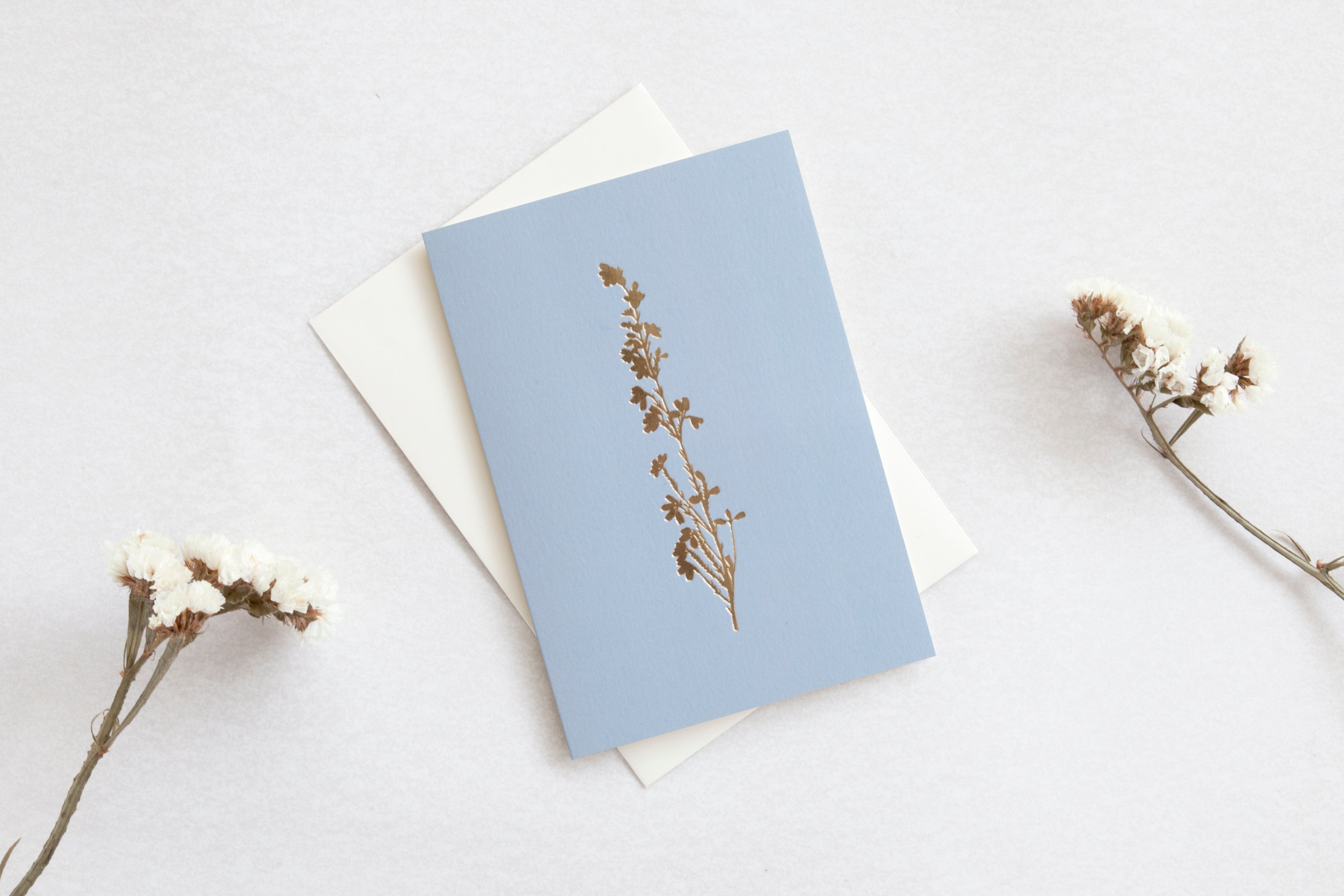 Heather Card | Brass on Cornflower Blue | Foil Blocked | by Ola - Lifestory - ola