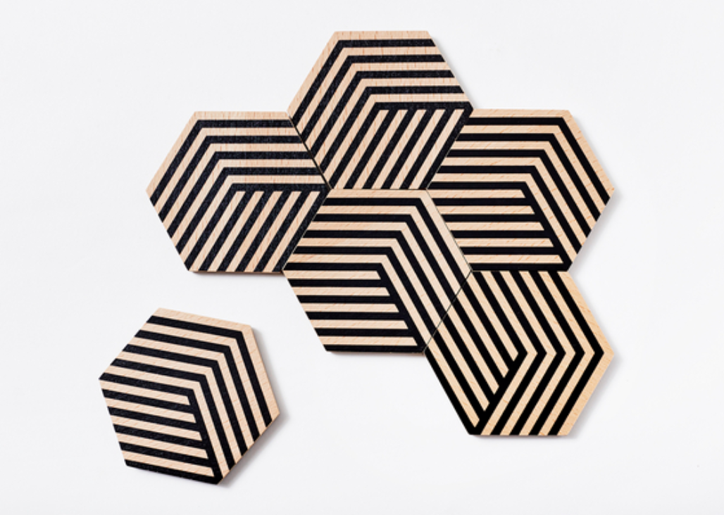 Coaster Set | Table Tiles | Black & Beige Striped | by Areaware - Lifestory - Areaware