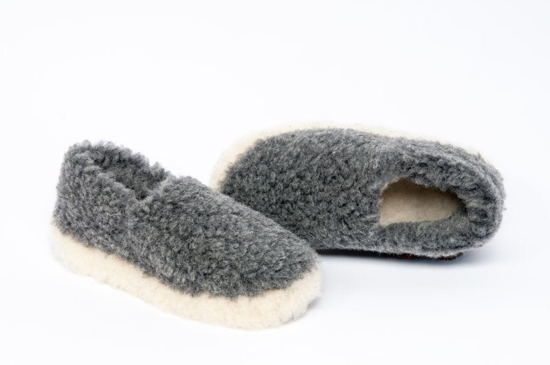 Yoko Wool Full Slippers in Graphite and Natural Merino Wool
